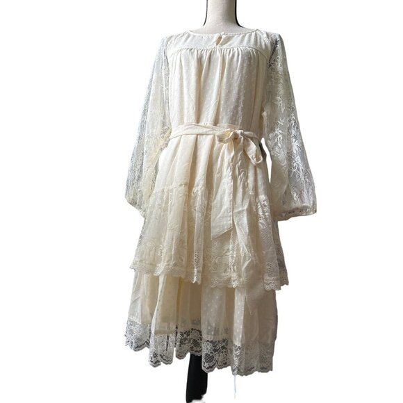 NWT Torrid Festi Lace Dress Cream Clip Dot Mini Belt Ruffles Keyhole Front 1X - Picture 3 of 4